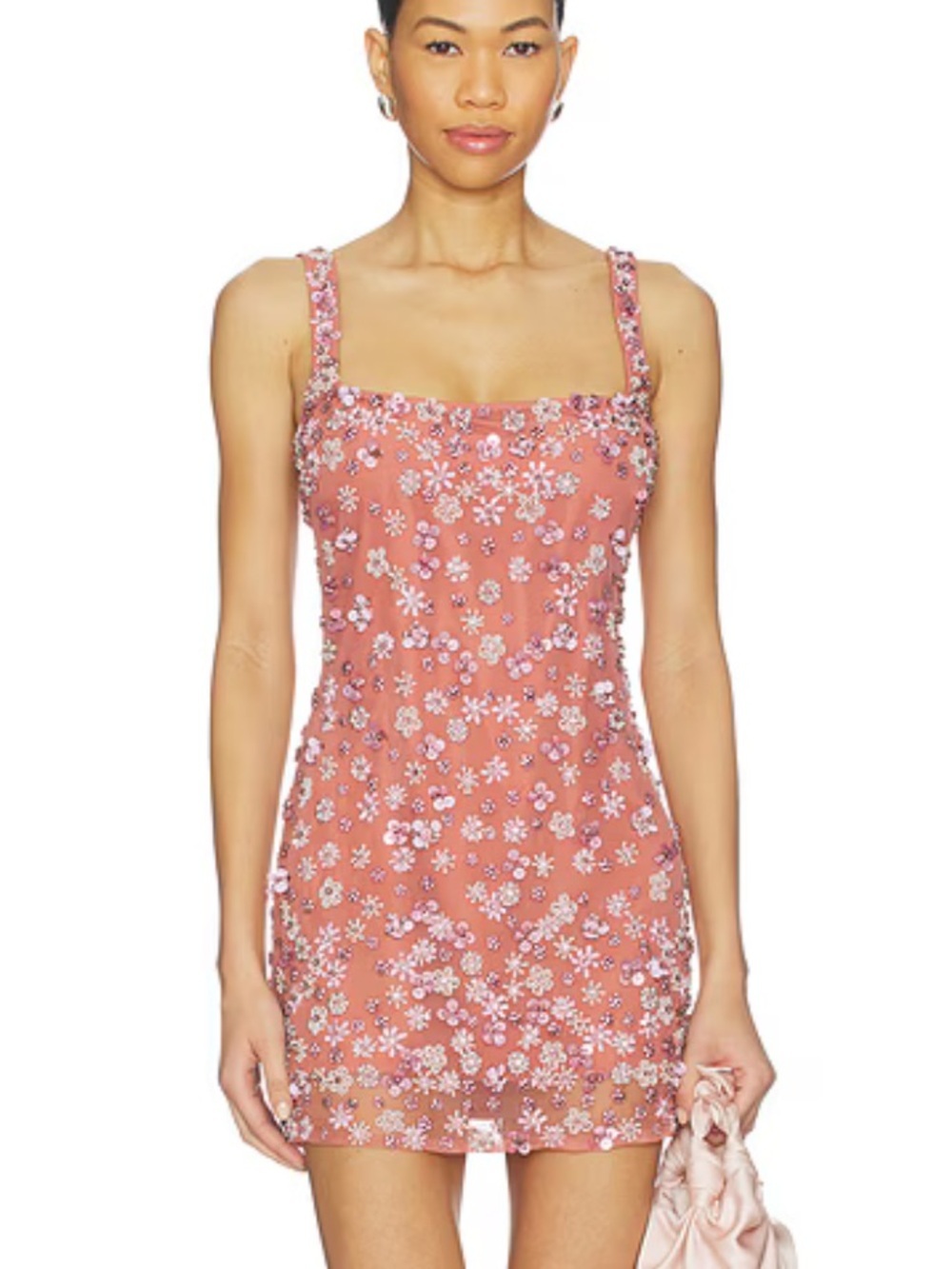 MAJORELLE Zaly Embellished Dress Mauve Rose Pink Floral Beaded Mini Revolve XS